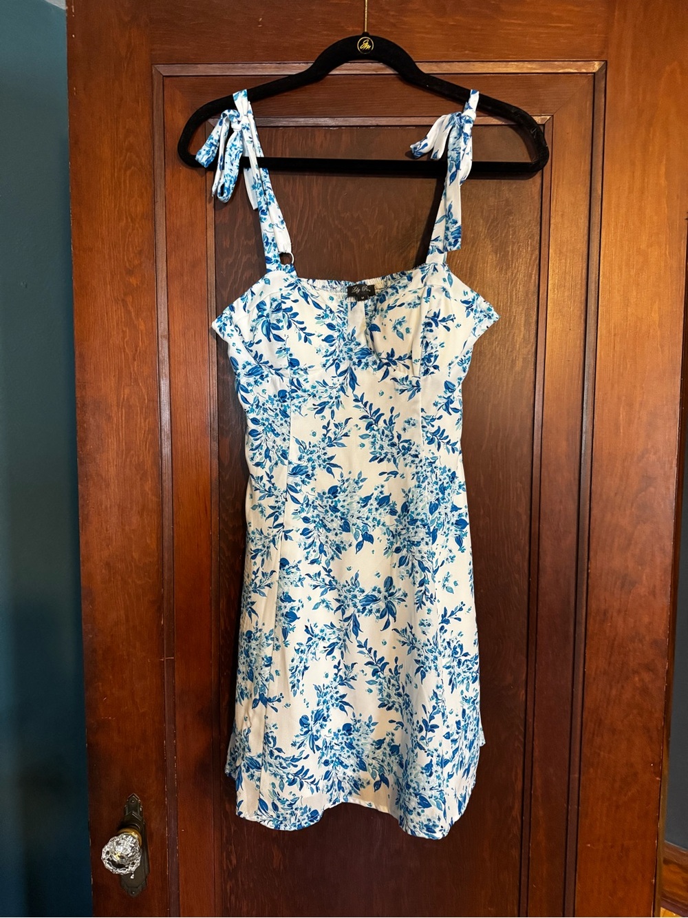 White and Blue Floral Tie-Shoulder Sundress